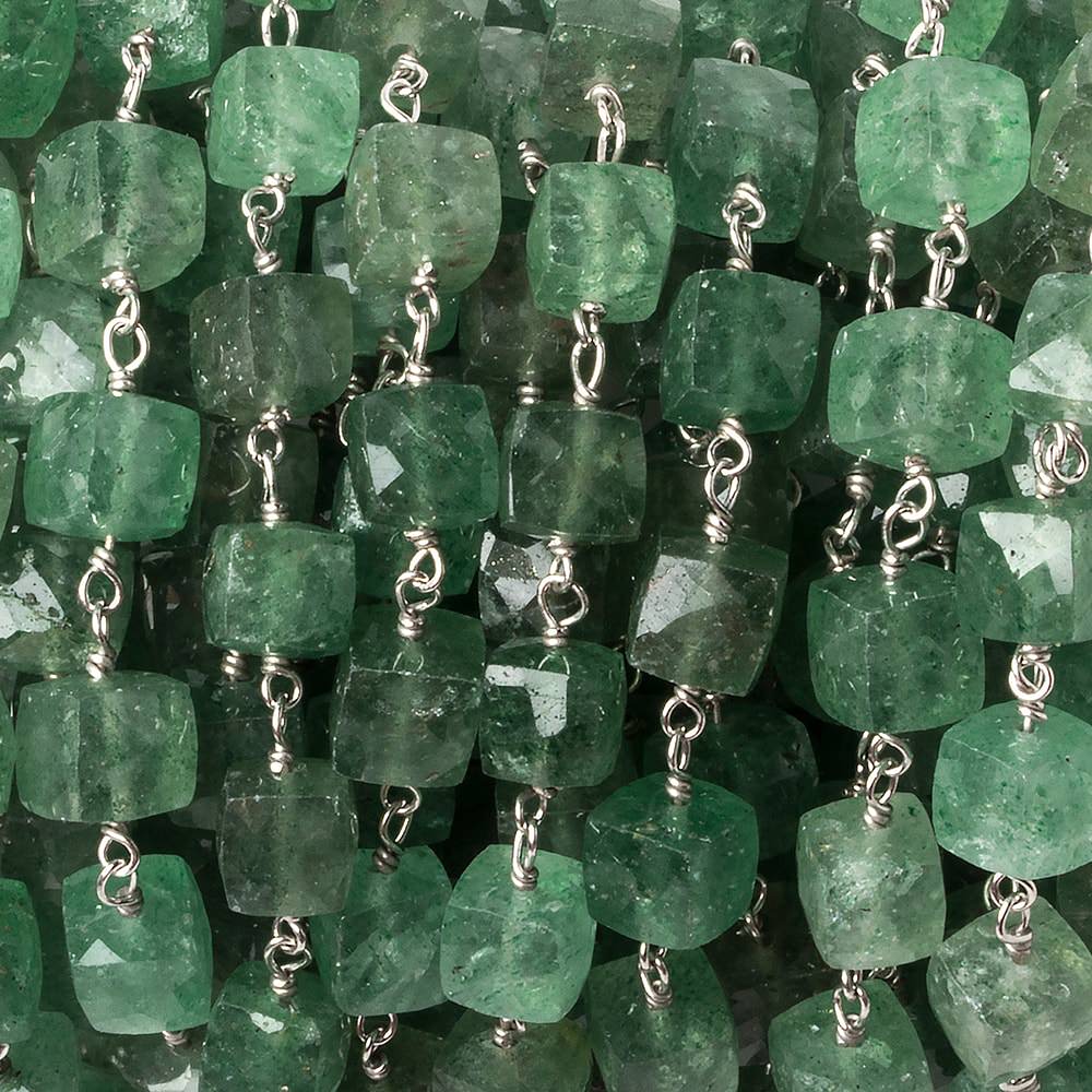 6mm Green Aventurine faceted cube .925 Silver Chain by the foot 29 pieces (ONLINE ORDER ONLY)