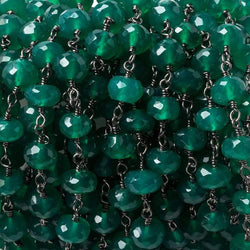 6mm Green Onyx faceted rondelle Black Gold Chain by the foot 30 pieces (ONLINE ORDER ONLY)