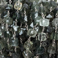 6mm Green Tourmalinated faceted cube .925 Silver Chain by the foot 29 pieces