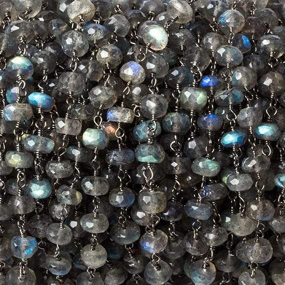 6mm Labradorite faceted rondelle Black Gold Plated Chain by the foot 30 pcs (ONLINE ORDER ONLY)