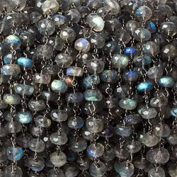 6mm Labradorite faceted rondelle Black Gold Plated Chain by the foot 30 pcs (ONLINE ORDER ONLY)