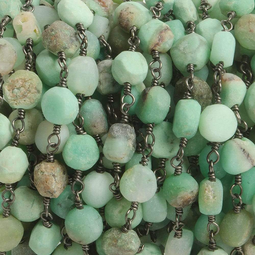 6mm Matte Chrysoprase plain coin Black Gold plated Chain by the foot with approximately 23 pieces (ONLINE ORDER ONLY)
