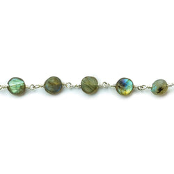 7mm Matte Labradorite plain coin Silver plated Chain by the foot 25 beads per (ONLINE ORDER ONLY)