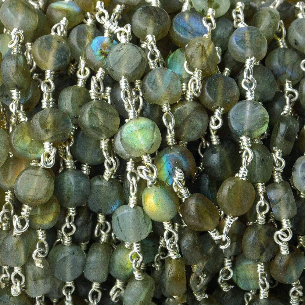 7mm Matte Labradorite plain coin Silver plated Chain by the foot 25 beads per (ONLINE ORDER ONLY)