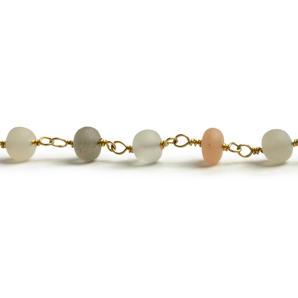 6mm Matte Multi Color Moonstone rondelle Gold plated Chain by the foot with approximately 27 pieces (ONLINE ORDER ONLY)