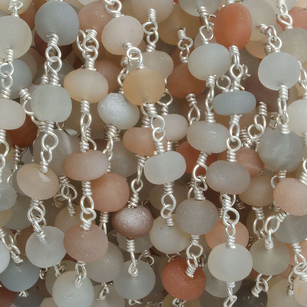 6mm Matte Multi Color Moonstone rondelle Silver plated Chain by the foot with approximately 27 pieces (ONLINE ORDER ONLY)