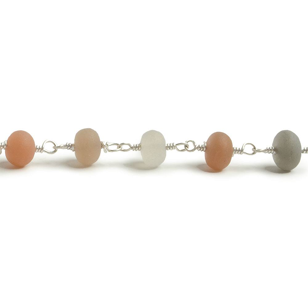 6mm Matte Multi Color Moonstone rondelle Silver plated Chain by the foot with approximately 27 pieces (ONLINE ORDER ONLY)