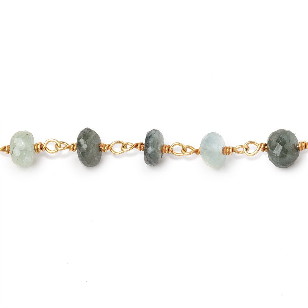 6mm Moss Aquamarine Faceted Rondelle Beads on Vermeil Chain (ONLINE ORDER ONLY)