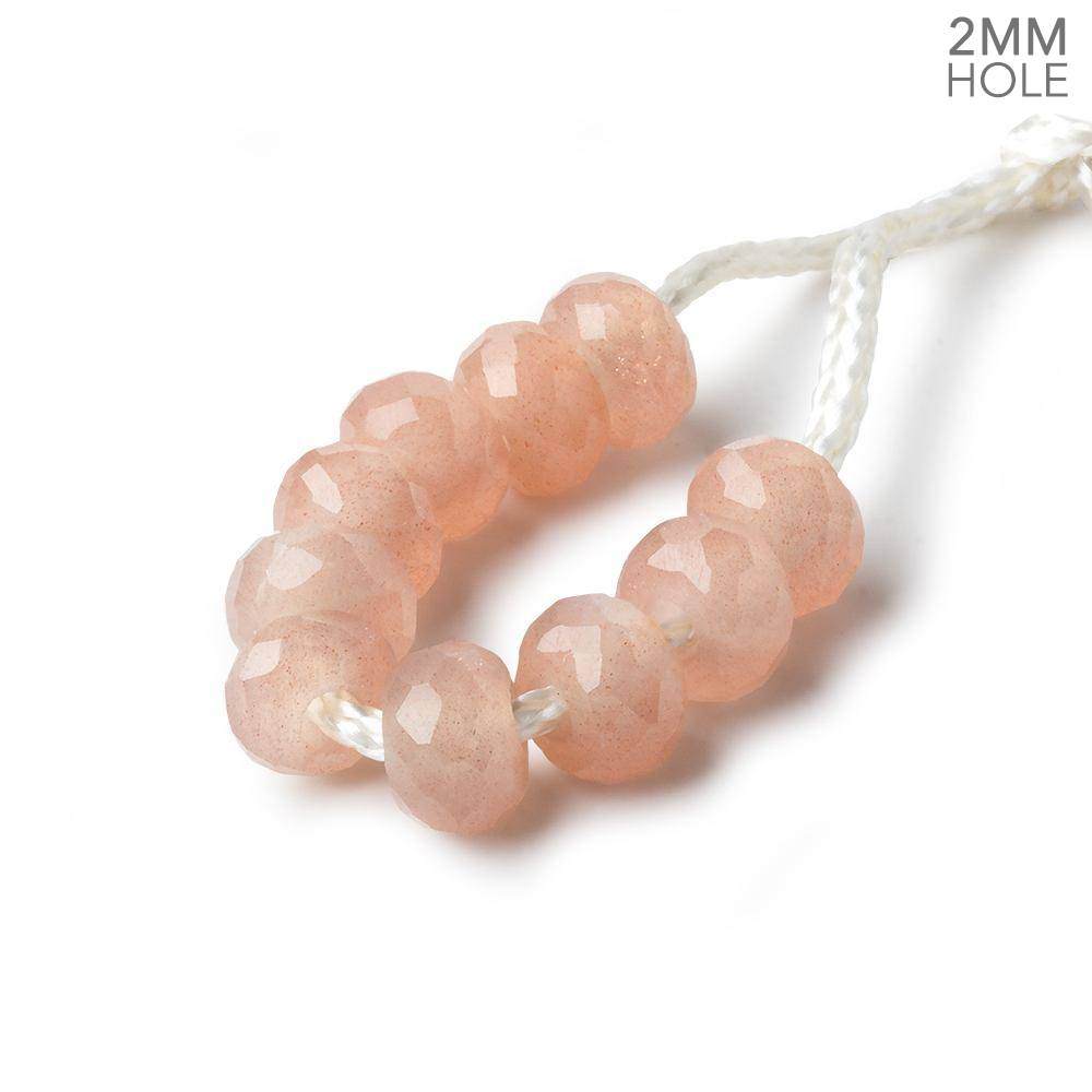 6mm Peach Moonstone 2mm Large Hole Faceted Rondelle Set of 10 Beads