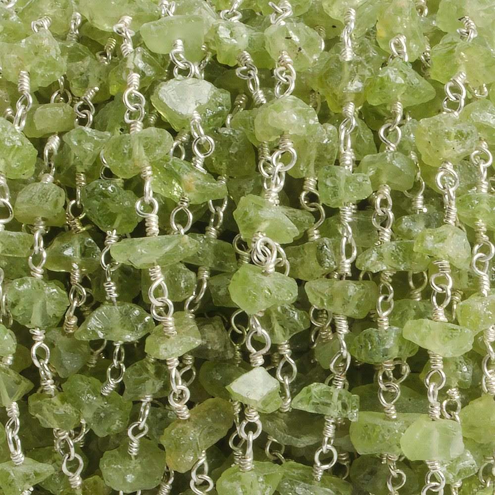 6mm Peridot chip Silver plated Chain by the foot with approximately 35 pieces (ONLINE ORDER ONLY)