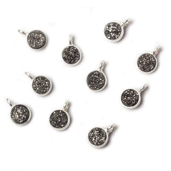 6mm Silver .925 Bezel Black Micro Drusy Coin Pendant 1 piece with side facing ring (ONLINE ORDER ONLY)