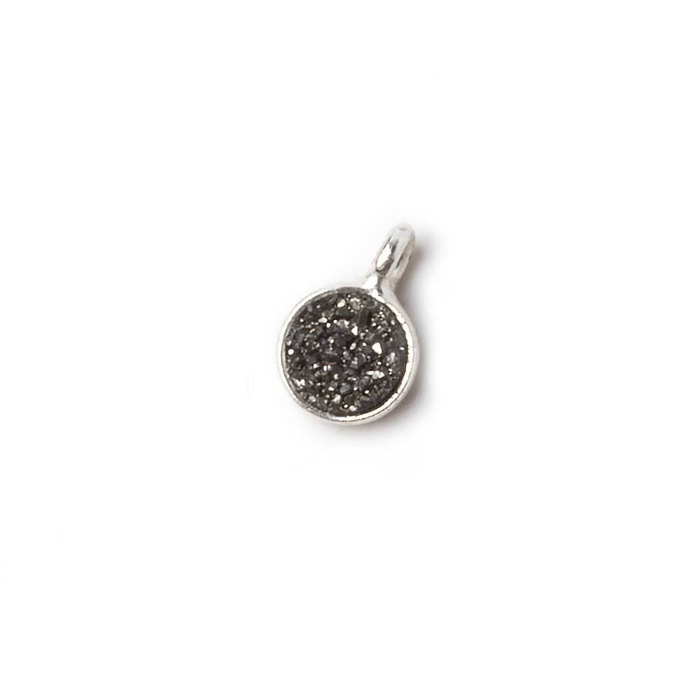 6mm Silver .925 Bezel Black Micro Drusy Coin Pendant 1 piece with side facing ring (ONLINE ORDER ONLY)