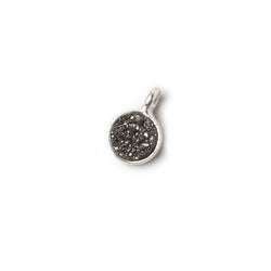 6mm Silver .925 Bezel Black Micro Drusy Coin Pendant 1 piece with side facing ring (ONLINE ORDER ONLY)