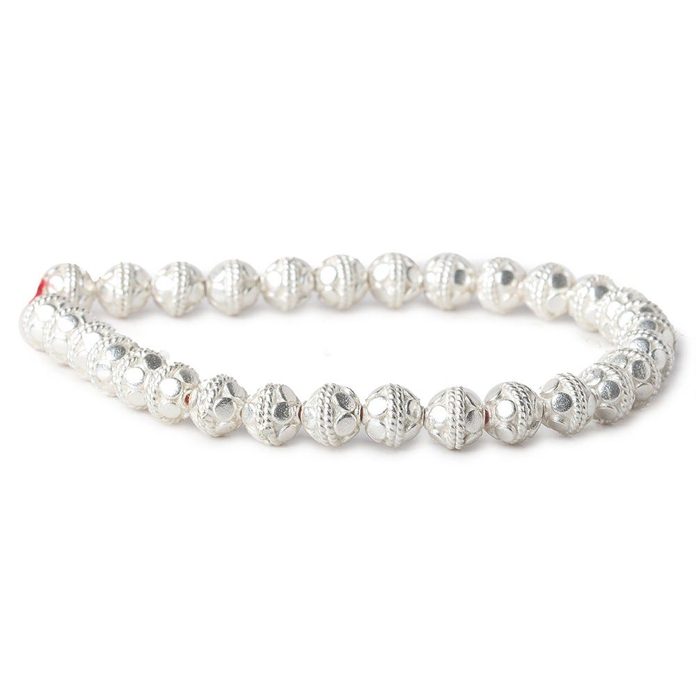 6mm Sterling Silver Plated Copper Round Bali Design 8 inch 33 pcs (ONLINE ORDER ONLY)