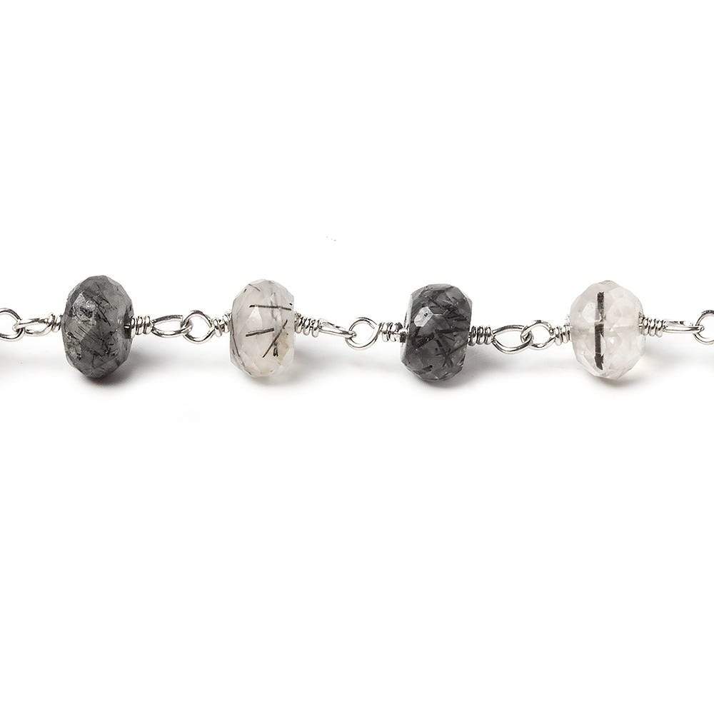 6mm Tourmalinated Quartz faceted rondelle Silver Chain by the foot 30 pieces (ONLINE ORDER ONLY)