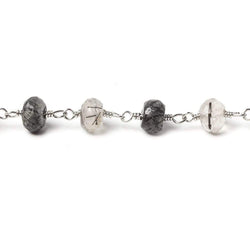 6mm Tourmalinated Quartz faceted rondelle Silver Chain by the foot 30 pieces (ONLINE ORDER ONLY)