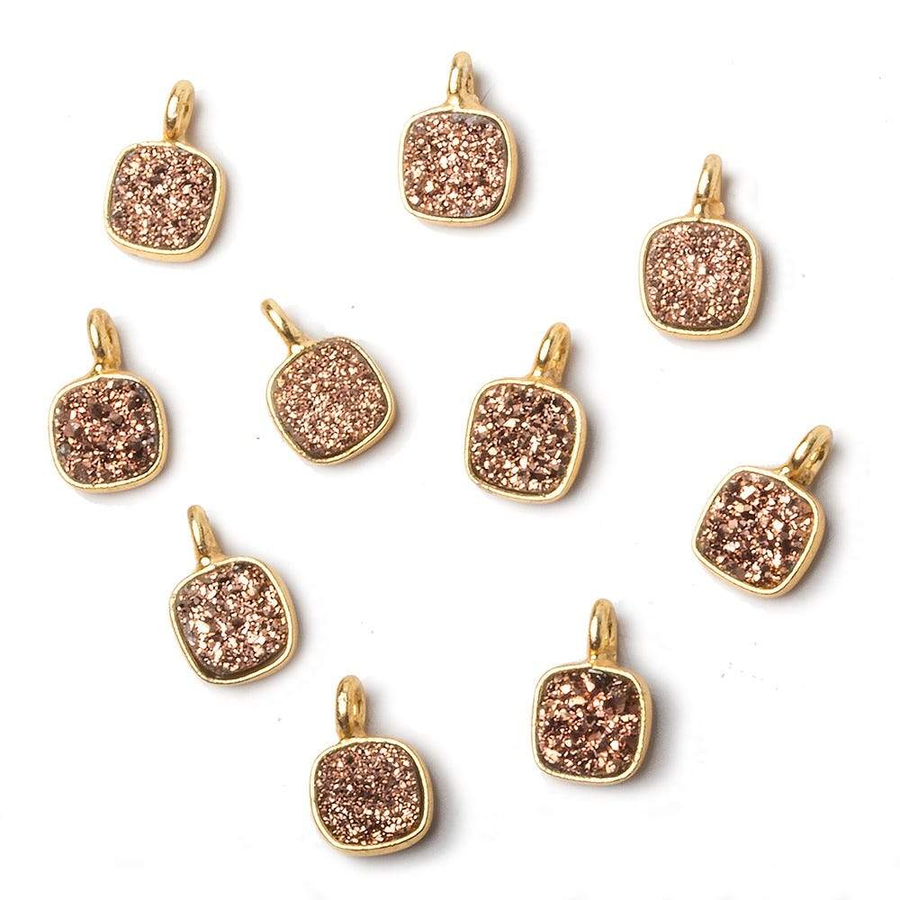6mm Vermeil Bezel Rose Micro Drusy Square Pendant 1 piece with side facing ring (ONLINE ORDER ONLY)