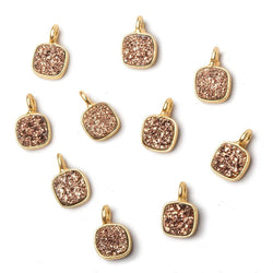 6mm Vermeil Bezel Rose Micro Drusy Square Pendant 1 piece with side facing ring (ONLINE ORDER ONLY)