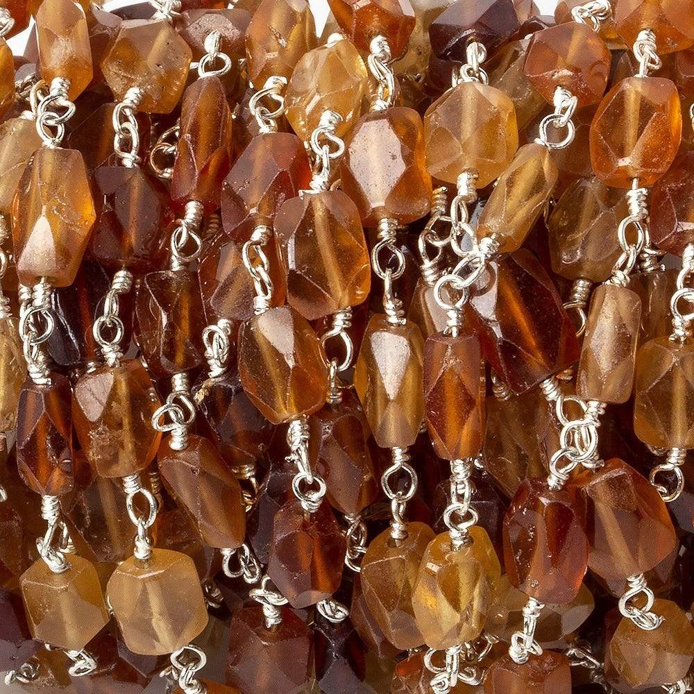 6x4mm Hessonite faceted rectangle Silver plated Wire Wrapped Chain (ONLINE ORDER ONLY)