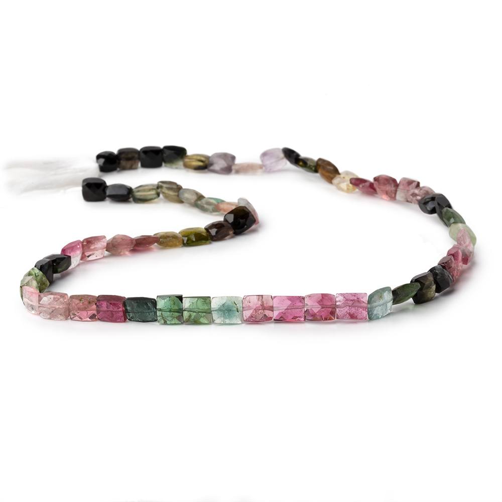 6x5-7x5mm Multi Color Tourmaline Faceted Rectangle Beads 14.5 inch 54 pieces AA