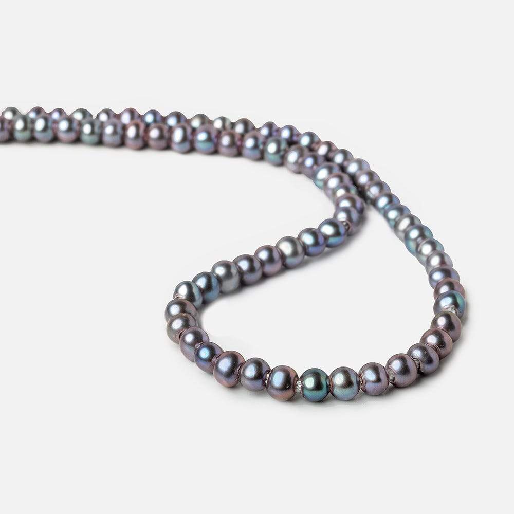 6x5-7x6mm Blue Peacock Silver Off Round 2.5mm Large Hole Freshwater Pearl 75 pcs