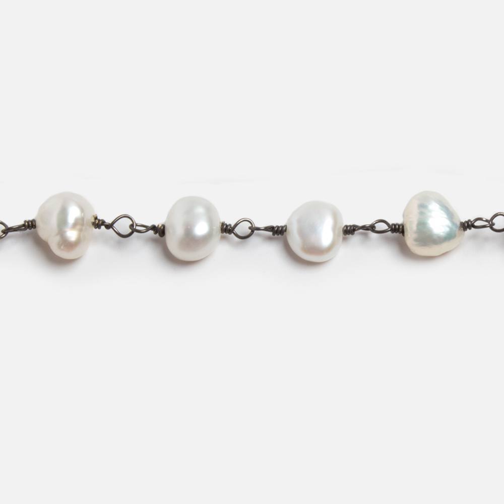 6x5-7x6mm Off White Baroque Pearl Black Gold plated Chain by the foot 25 pcs (ONLINE ORDER ONLY)