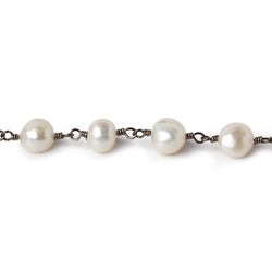 6x5-7x6mm Off White Baroque Pearl Black Gold plated Chain by the foot 25 pcs (ONLINE ORDER ONLY)