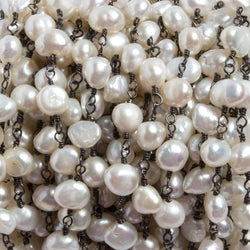 6x5-7x6mm Off White Baroque Pearl Black Gold plated Chain by the foot 25 pcs (ONLINE ORDER ONLY)