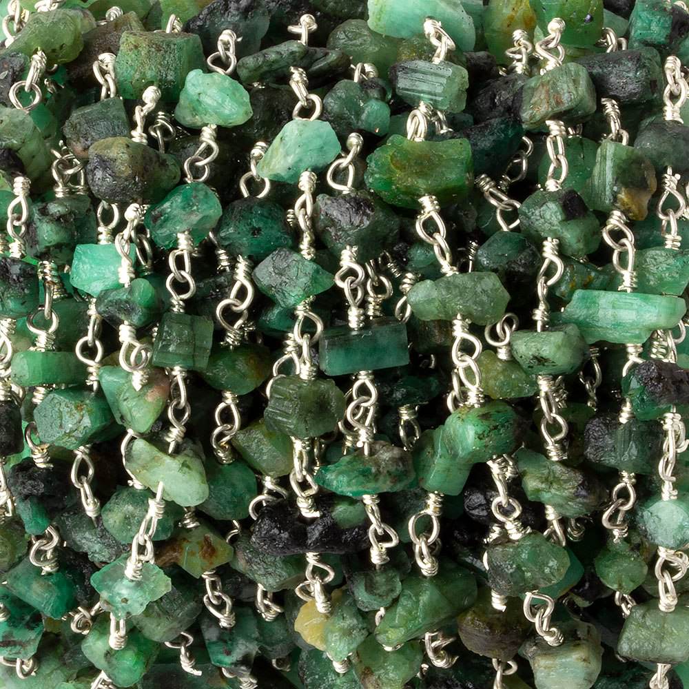 6x5-8x5mm Matte Emerald Chips Silver plated Chain by the foot 32 pieces (ONLINE ORDER ONLY)