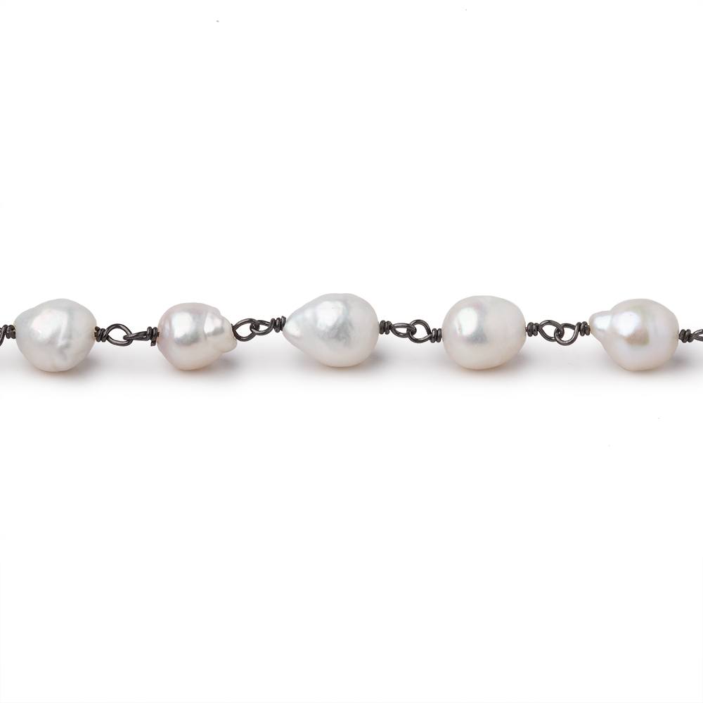 6x5-8x6mm White Petite Ultra Baroque Pearls on Black Gold .925 Chain (ONLINE ORDER ONLY)