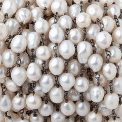 6x5-8x6mm White Petite Ultra Baroque Pearls on Black Gold .925 Chain (ONLINE ORDER ONLY)