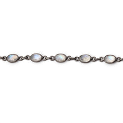6x5mm Rainbow Moonstone Faceted Oval Cabochon Black Gold .925 Bezeled Chain