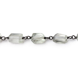 7-10mm Prasiolite Faceted Nuggets on Black Gold over .925 Silver Chain