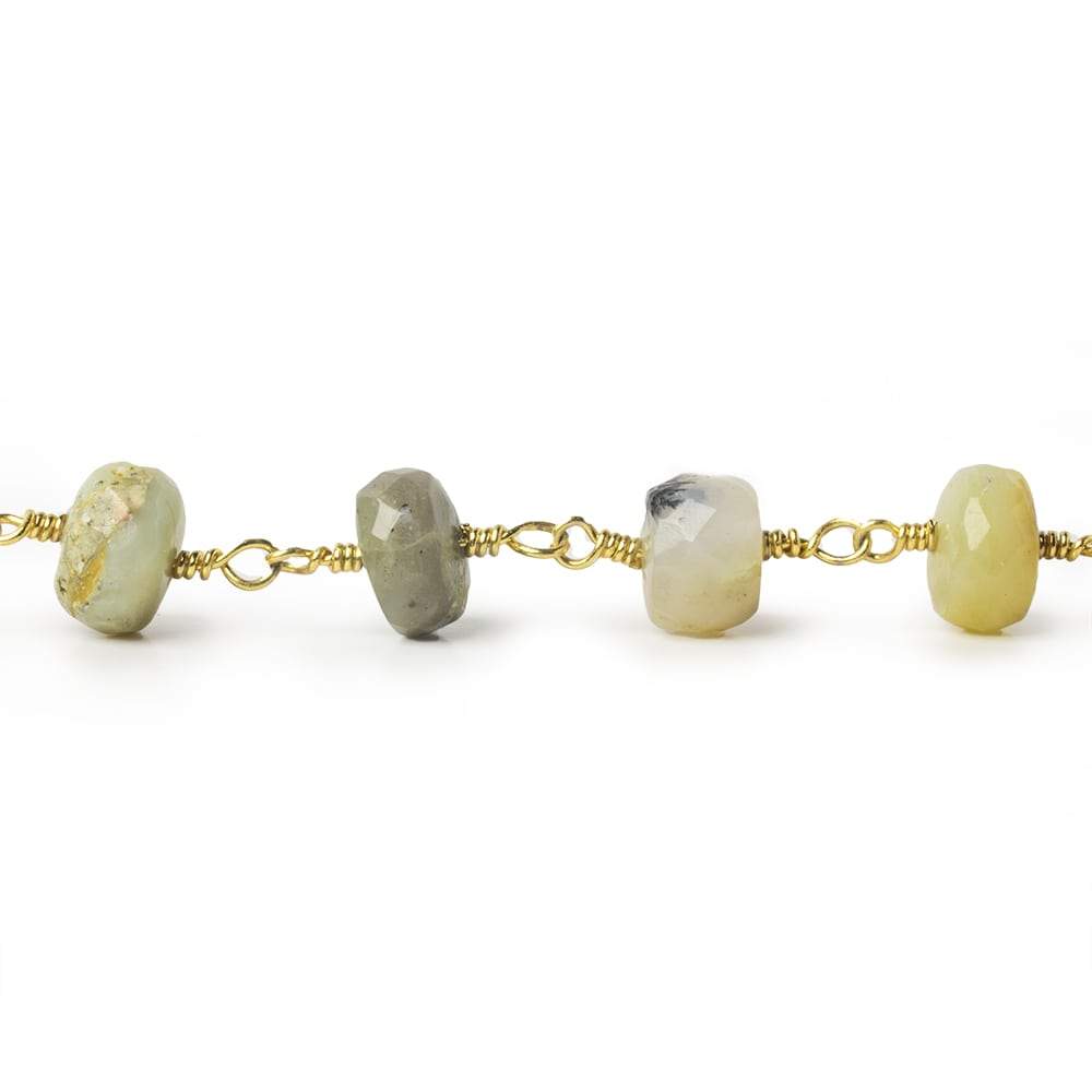 7-7.5mm Blue Peruvian Opal faceted rondelle Gold Chain by the foot 26 pieces (ONLINE ORDER ONLY)