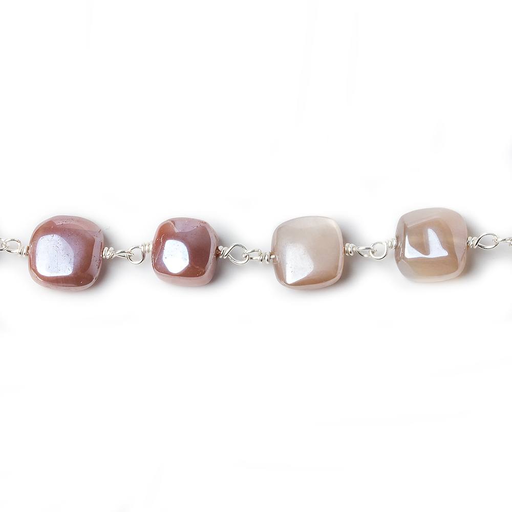 7-7.5mm Mystic Moonstone puffy square .925 Silver Chain by the foot 24 pcs (ONLINE ORDER ONLY)