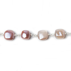 7-7.5mm Mystic Moonstone puffy square .925 Silver Chain by the foot 24 pcs (ONLINE ORDER ONLY)