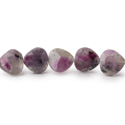7-8mm Ruby in Marble Matrix Straight Drill Faceted Hearts 8 inch 26 Beads (ONLINE ORDER ONLY)
