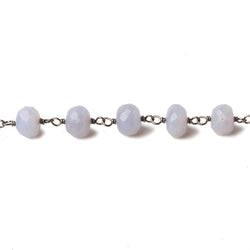 7-8mm Turkish Blue Chalcedony rondelle Black Gold over .925 Silver Chain by the foot (ONLINE ORDER ONLY)