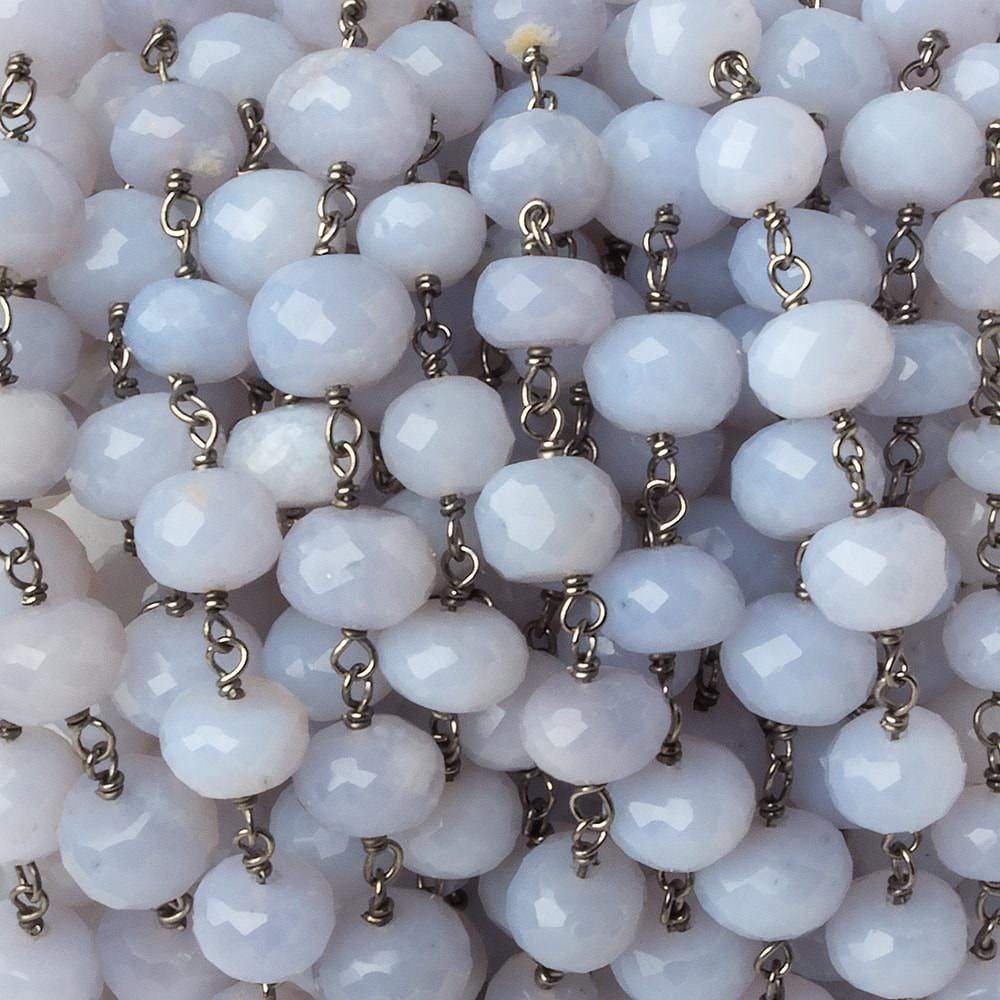 7-8mm Turkish Blue Chalcedony rondelle Black Gold over .925 Silver Chain by the foot (ONLINE ORDER ONLY)