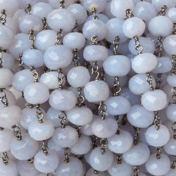 7-8mm Turkish Blue Chalcedony rondelle Black Gold over .925 Silver Chain by the foot (ONLINE ORDER ONLY)