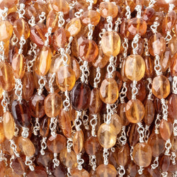 7-9mm Hessonite Garnet Faceted Ovals on Silver Plated Chain