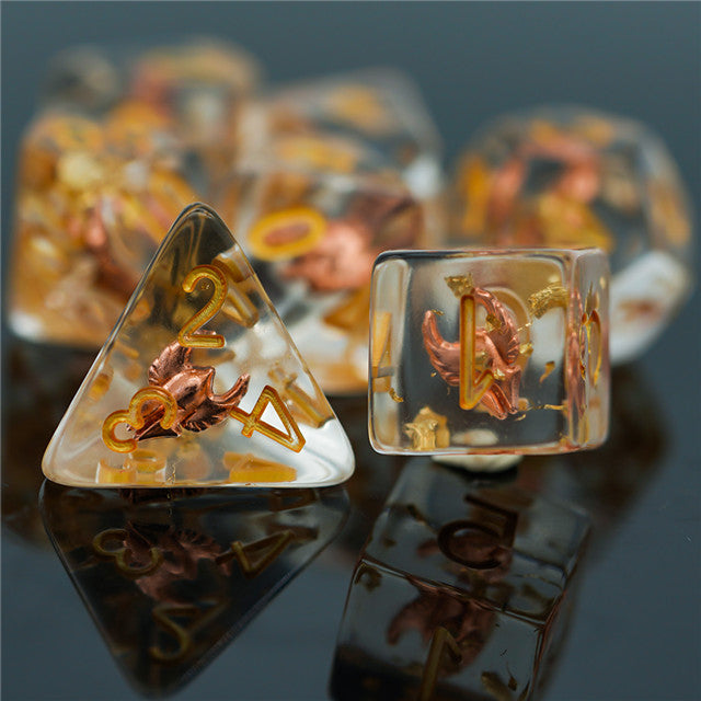 Paladin (Helmet) Clear Dice w/ Golden Helmet 7-Dice Set Rpg (Online Only)