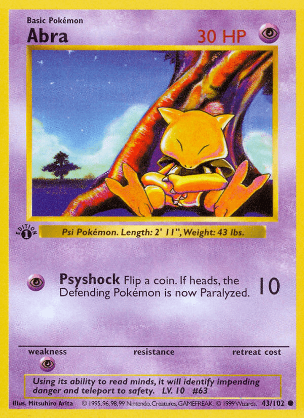 Abra (43/102) (Shadowless) [Base Set 1st Edition] (Online Only)