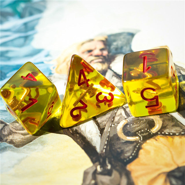 Barbarian (Axe) Yellow Dice w/ Golden Axe 7-Dice Set Rpg (Online Only)