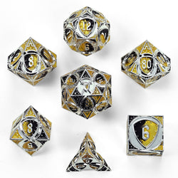 Solid Metal Fighter Class RPG Dice Set - Silver/Yellow/Black (ONLINE ORDER ONLY)