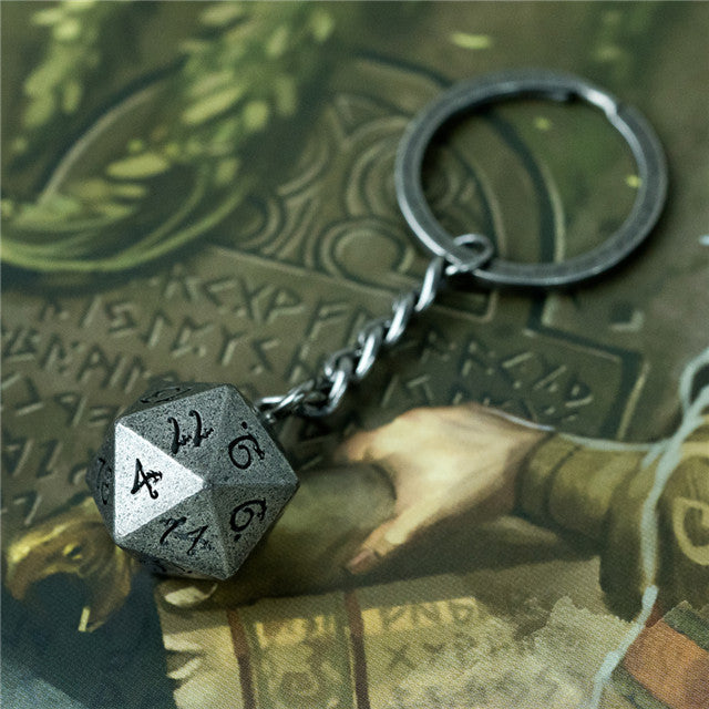 Nickel D20 Keychain Featuring Metal Dragon Font d20 (Online Only)