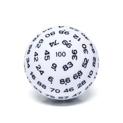 "White" Single 100 Sided Polyhedral Dice (D100) | Solid White Color (45mm) Black (Online Only)