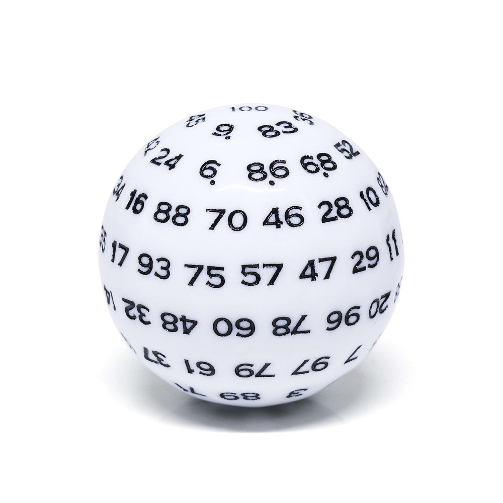 "White" Single 100 Sided Polyhedral Dice (D100) | Solid White Color (45mm) Black (Online Only)