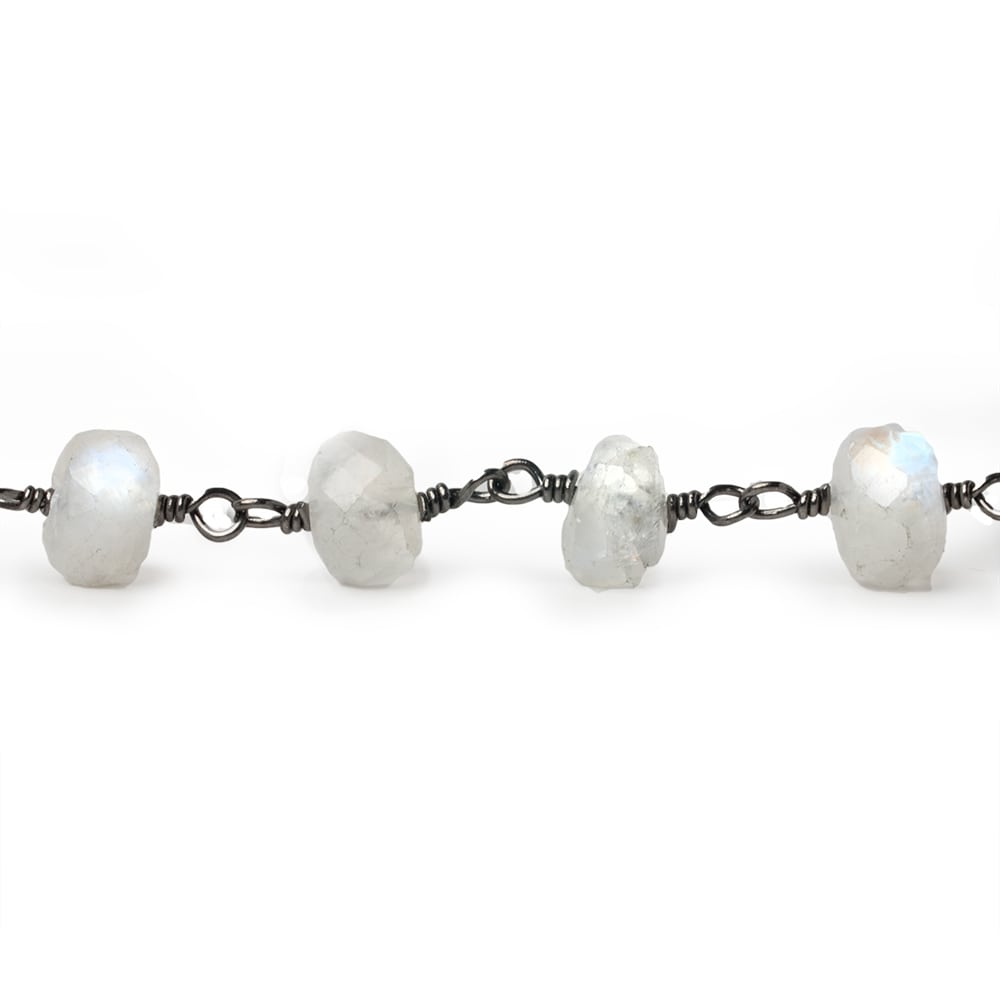 7.5-8mm Rainbow Moonstone faceted rondelle Black Gold Chain by the foot 28 pieces