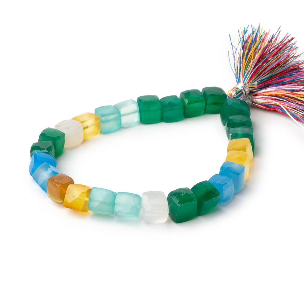 7.5-9mm Multi Color Chalcedony Faceted Cubes 8 inch 25 Beads (ONLINE ORDER ONLY)